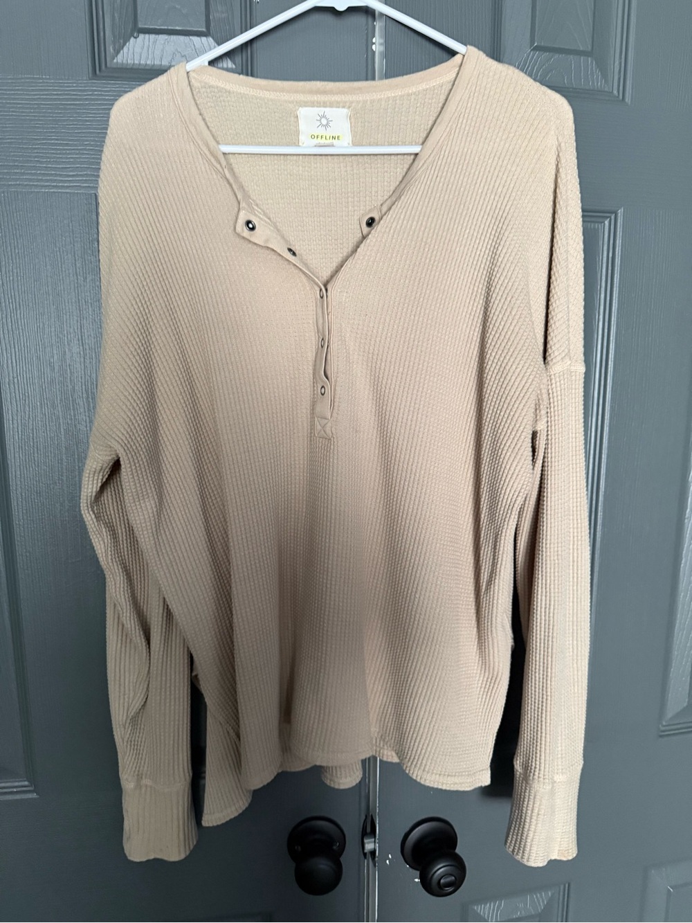 Aerie Offline Waffle Knit Henley - Beige